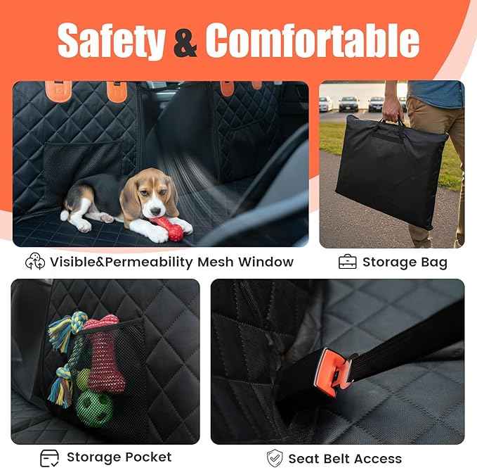 Egles Dog Car Seat Cover for Back Seat, Back Seat Extender for Dogs with Hard Bottom - New Non-Slip, Waterproof, Scratch Resistant, Portable Dog Hammock, Suitable for Cars, SUVs and Trucks