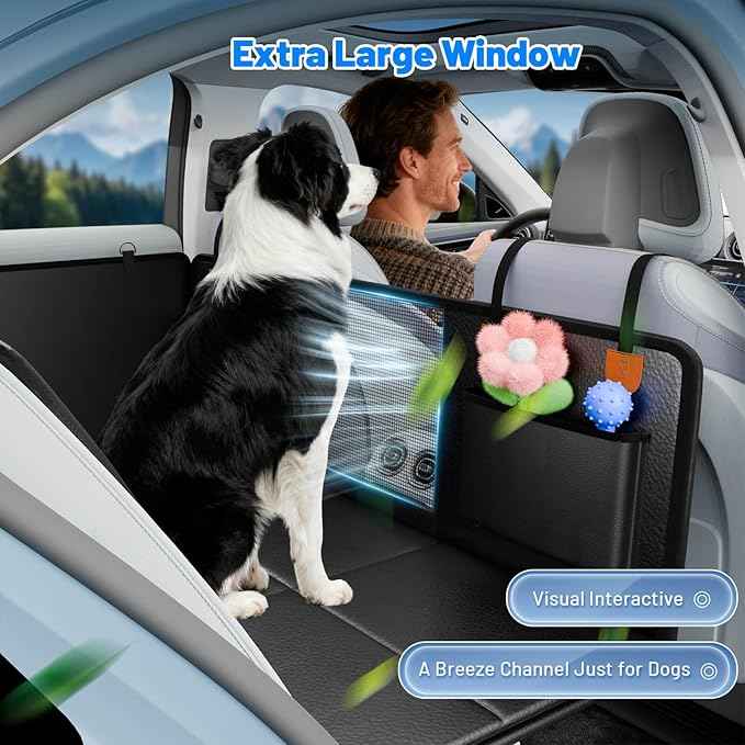 Dog Car Seat Cover for Back Seat with Hard Bottom, PU Leather Back Seat Extender for Dogs,Dog Hammock Bed for Cars, SUVs, Pet Seat Cover for Back Seat Holds 400lbs with Mesh Window & Pocket