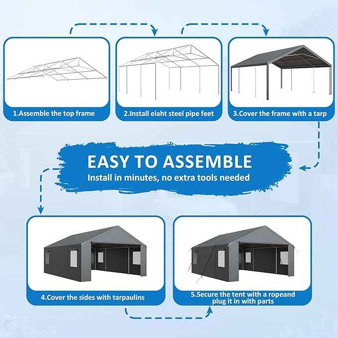 Polar Aurora 20x20 FT Heavy Duty Carport with All-Season Tarp, Portable Garage Tent with Roll-Up Windows & Side-Opening Door, Enclosed Car Port Canopy with Galvanized Frame for Car, SUV, Truck, Boat