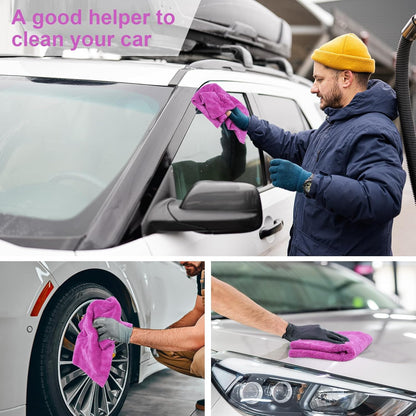 Shimeyao 30 Pcs Edgeless Microfiber Plush Towels for Cars Detailing Drying Wash Polishing Absorbent Cleaning Cloths, 500 GSM, 16 x 16 Inch(Purple)