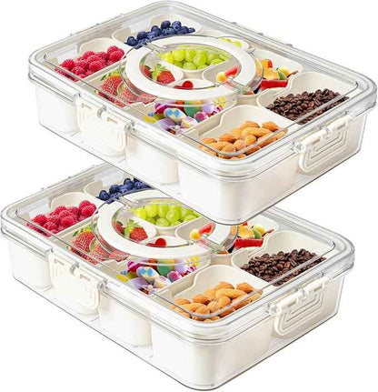 Eanpet 2Pack Divided Veggie Tray with Lid and Handle 8 Compartment Serving Tray with Dividers Portable Travel Snack Containers Stackable Snackle Box Charcuterie Container for Fruit,Vegetable,Salad