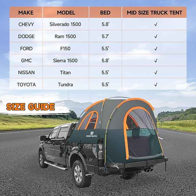 Truck Bed Tent 5.5-6ft: Easy Set Up Umburato Pickup Truck Tents for Camping, Waterproof PU3000mm Canopy for Truck Camper, Portable, Spacious for 2 Person Green