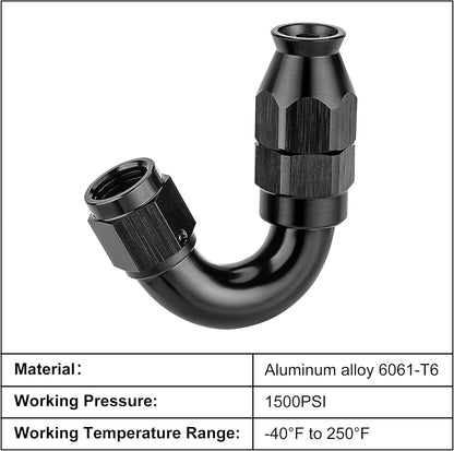 EVIL ENERGY 4AN 150 Degree PTFE One Piece Full Flow End Hose Fitting Aluminum Black