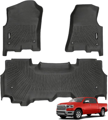 Tongama-Floor Mats for Dodge Ram 1500 Quad Cab 2019-2024 Bucket Seat Without 2nd Row Under Seat Storage(Not Fit 1500 Classic Model/Crew Cab) - All Weather for Dodge Ram 1500 Floor Mats Accessories9