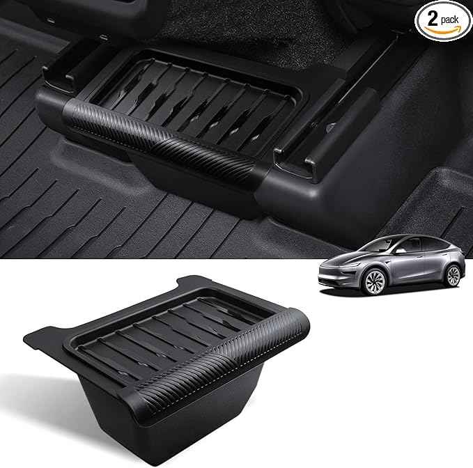 Rear Center Console Storage Organizer for Tesla Model Y Juniper 2025 2026, Under Seat Storage Box with Lid, Black