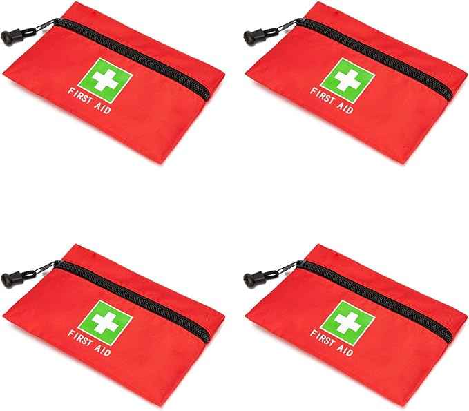 Red Emergency Bag - First Aid Travel Rescue Pouch for Car, Home, Office, Kitchen, Outdoors - Green Print (8.3x5.5, 4pcs)