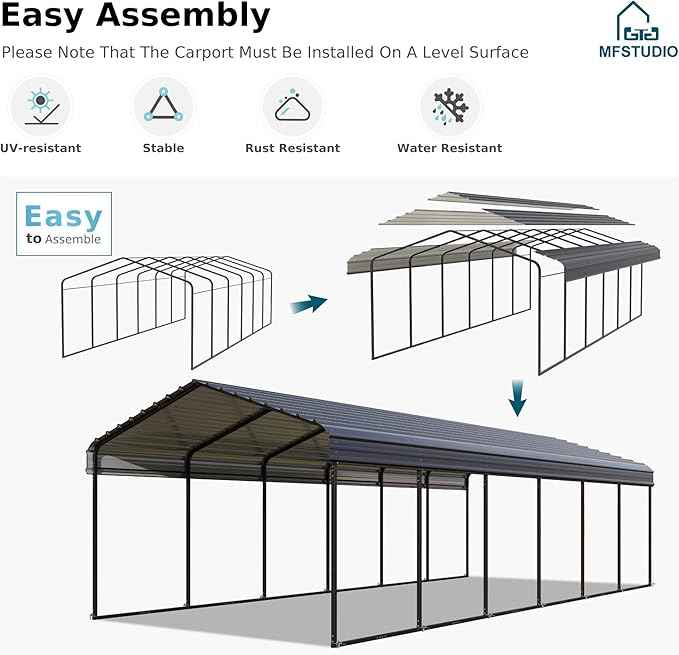 MFSTUDIO Carport 12x30 ft, Outdoor Heavy Duty Carports, Metal Car Port Shed Shelters Garage Shelter Shade Car Ports with Galvanized Roof for 2 Cars, Truck and Boats ﻿