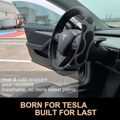 PINCTROT Comfy Grip Steering Wheel Cover for Tesla Model Y/3 2016-2025 2026 Standard/Highland/Juniper, D Shaped 14 Inch Small Sized, Flat Bottom with 3D Honeycomb Anti-Slip Design (Comfy Grip Gray)