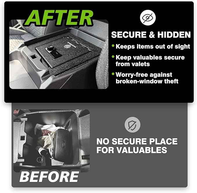 VaultsOnWheels for 2026 2025 2024 Ford Ranger Center Console Safe Gun Safe Vault Hidden Console Storage Interior Vault LockBox Anti-Theft High Security Biometric Fingerprint Lock