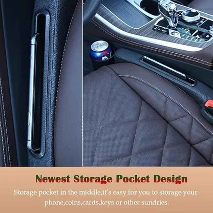 Advanced 3-in-1 Car Seat Gap Filler Organizer 2 Packs, PU Leather Console Side Storage Pad with Removable Cupholder, Anti-Slip Blocker for Phone Coins Keys