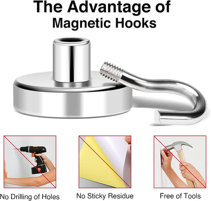MIKEDE Magnetic Hooks, 40Lbs+ Heavy Duty Magnet Hooks for Cruise Cabins, Super Neodymium Hanging Hooks Strong Magnets with Hook for Fridge, Magnetic Hanger for Grill, Toolbox, Storage, Pack of 4