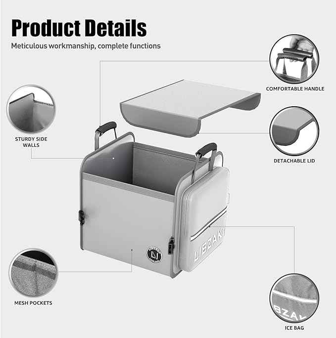 LIBZAKI Car Trunk Storage Organizer, Collapsible Trunk Storage Box for Car Truck SUV-Gray