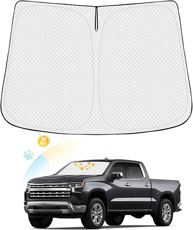 Windshield Sun Shade for 2019-2025 2026 Chevy Silverado 1500/GMC Sierra 1500 Accessories Thicken 6-Layer Foldable Front Window Sunshade Sun Visor Cover Protector Block UV Rays