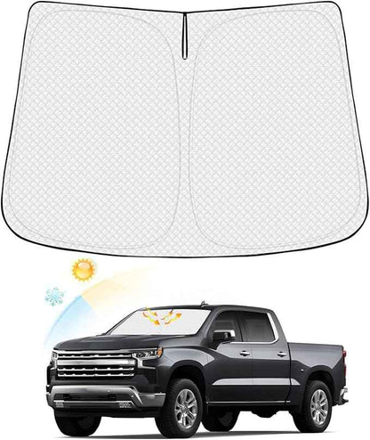 Windshield Sun Shade for 2019-2025 2026 Chevy Silverado 1500/GMC Sierra 1500 Accessories Thicken 6-Layer Foldable Front Window Sunshade Sun Visor Cover Protector Block UV Rays