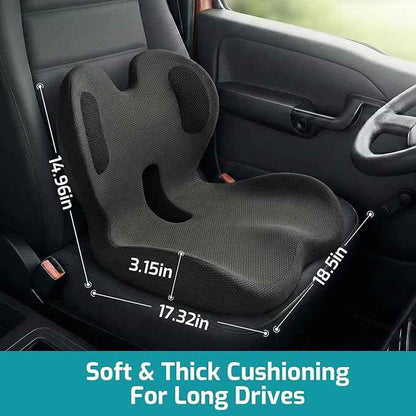 Trucker Seat Cushion, Car Seat Cushions with Lumbar Support Pillow, Ergonomic L-Shaped Orthopedic Memory Foam Pad for Long Driving Back Pain Sciatica Relief, Drivers Office Workers (Black+ Gray)