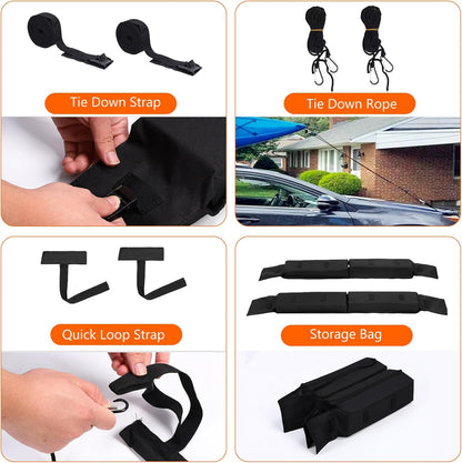 Car Soft Roof Rack Black 600D Oxford Cloth EVA Foam Anti Slip Bottom Universal Soft Roof Rack Pads for Kayak Surfboard