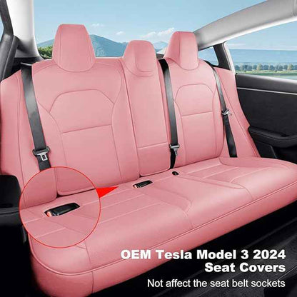 2024-2025 Tesla Model 3 Highland Upgraded Car Seat Covers Nappa Leather Car Interior Airbag Compatible Cushion Cover Full Set Custom Fit Model 3, Nappa Pink