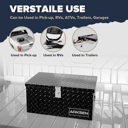 ARKSEN 20 x 12 x 10 Inch Diamond Plate Truck Bed Tool Box, Heavy Duty Waterproof Aluminum Toolboxes Storage Chest with Side Handle & Lock for Pickup Truck Bed, RV & Trailer – Black