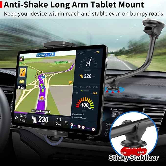 APPS2Car Upgraded Tablet Car Mount for iPad Truck Holder Long Arm Extension Strong Suction Cup Windshield Mount for 7-13 Inch Tablet iPad Pro Air Mini