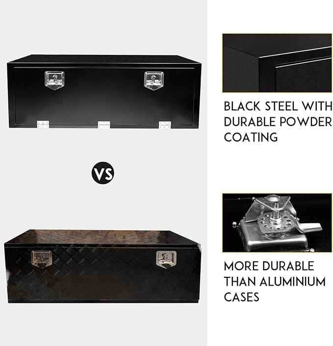 48 Inch Underbody Steel Truck Tool Box with T-Handle Latch Flatbed Tool Box Storage Box for Trailer Heavy Duty Truck Bed Lockable Storage Organizer Chest Black(48” x 18” x 18”)