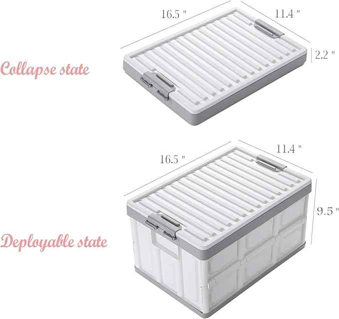 Collapsible Storage Bins with Lids 30L, Folding Plastic Stackable Utility Crates 2-Pack, Durable Containers for Home & Garage Organization - Oyster White
