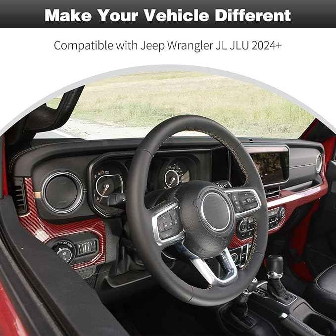 CheroCar for JL Center Console Headlight Air Conditioning Control Panel & Co-Pilot Handle Panel Interior Accessories fit for Jeep Wrangler JL JLU 2024+,Red Carbon Fiber