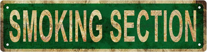 SMOKING SECTION Vintage Metal Tin Sign, Street Sign, Home Decor, Room Decor, Wall Decor, Bathroom Decor, Bar Decor, Cafe Decor, Garage Decor, 16 x 4 Inch