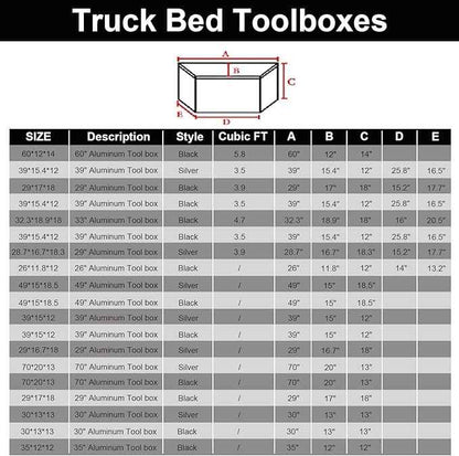 confote 39 Inch Heavy Duty Aluminum Stripes Plated Tool Box Pick Up Truck Bed RV Trailer Tongue Toolbox Waterproof Storage Organizer with Lock and Keys - 39 X 15 X 12 inch,Black
