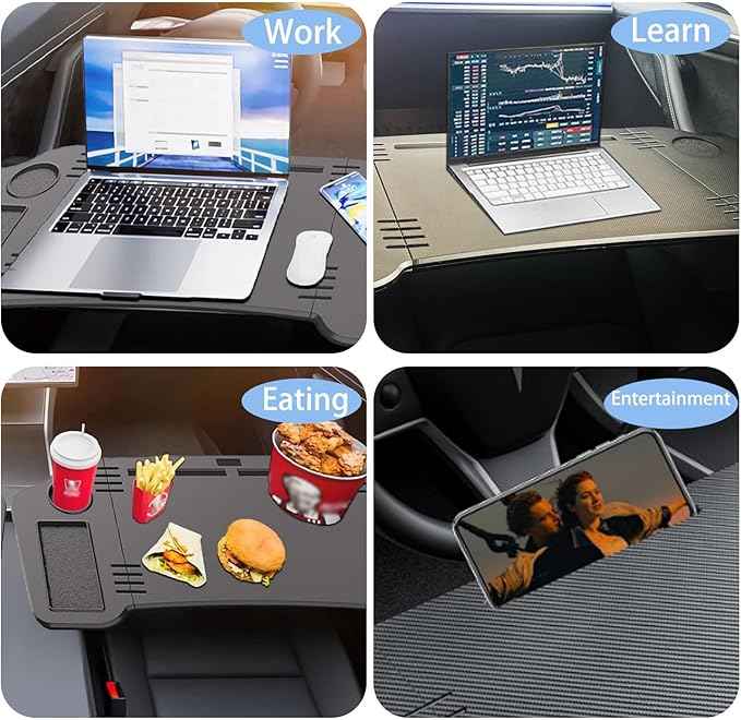 Car Desk for Tesla Model 3 Y, Foldable Tesla Desk for Laptop, Car Table Tray for Tesla Passenger Seat, Tesla Table Travel Tray for Kids, Food & Tablets, Tesla Tray Long Trip Essentials