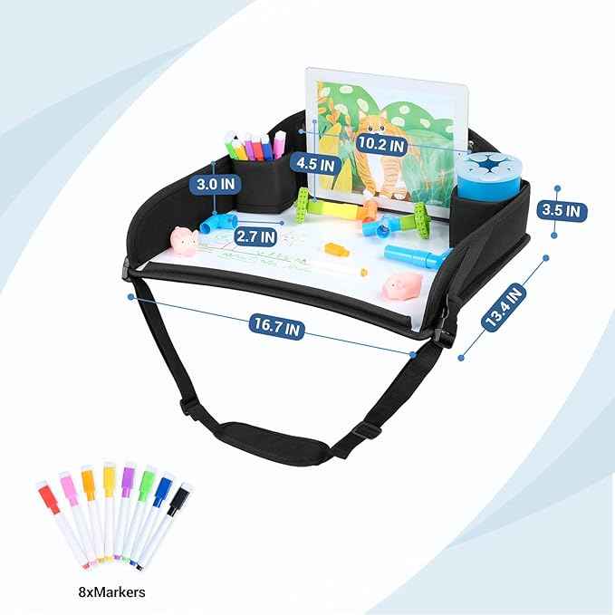 COOLBEBE Kids Travel Tray for Toddler Car Seat, Travel Tray for Airplane, Toddler Car Seat Lap Tray, Carseat Table Tray for Kids Travel Activities (Black -2PCS)