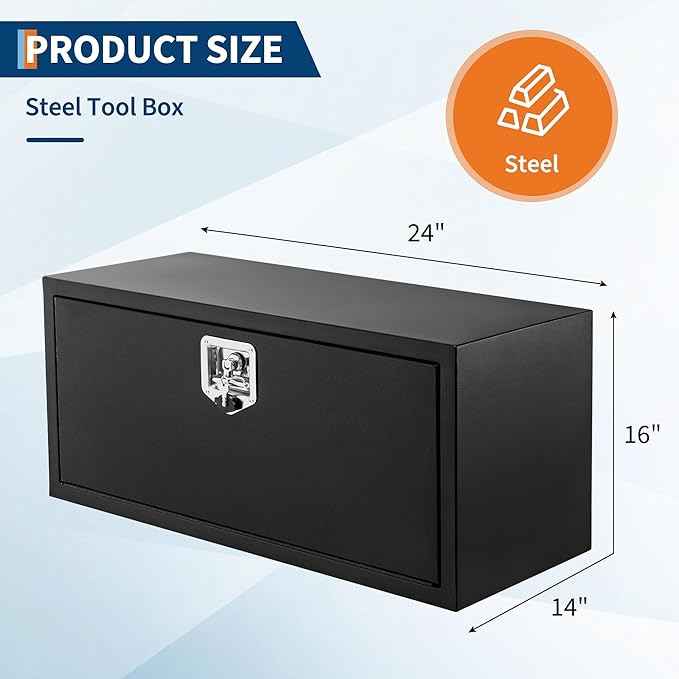 Garvee Black Steel Truck Bed Tool Box, Trailer Tongue Box, Truck Storage Organizer Tool Chest For Truck Bed, RV, Trailer (14 * 16 * 24-Black)