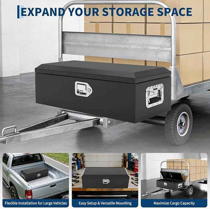 Heavy Duty Steel Metal Tool Box for Truck Bed, 30" Lockable Pickup Truck Tool Box with Gas Struts, Weatherproof Crossbed Storage Chest, Diamond Plate Truck Bed Tool Box for Trailer, RV, Work Truck