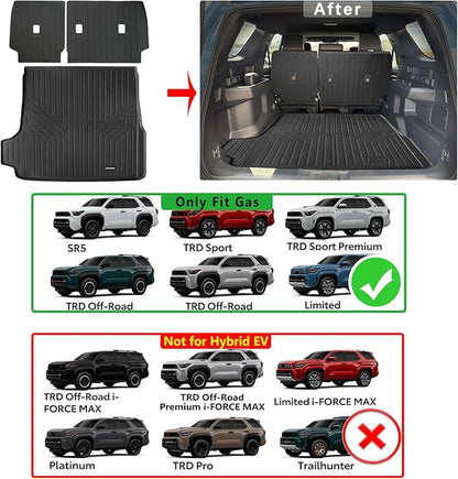 Trunk Mat for 2025 Toyota 4Runner Gas（Non Hybrid EV & i-Force MAX） 5-Seater All Weather Protection TPE Rubber Trunk Liner - Velcro Backrest Protector for Cargo Liners Accessoriess Odorless Anti-Slip