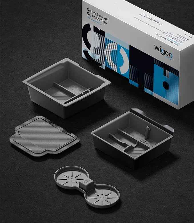Wigoo Center Console Organizer for Tesla Model Y Juniper (Only Premium & Performance 2025 2026) and All Model 3 Highland Accessories [Double-Layer Storage, Smooth Sliding] 4PCS Gray
