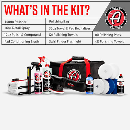 Adam's Polishes Swirl Killer 15mm Polisher Kit 16 Item Buffer Polisher Dual Action Machine Use W/Car Polish, Polishing Compound, or Car Scratch Remover | Detailing Car Wash Clay Bar Ceramic Coating