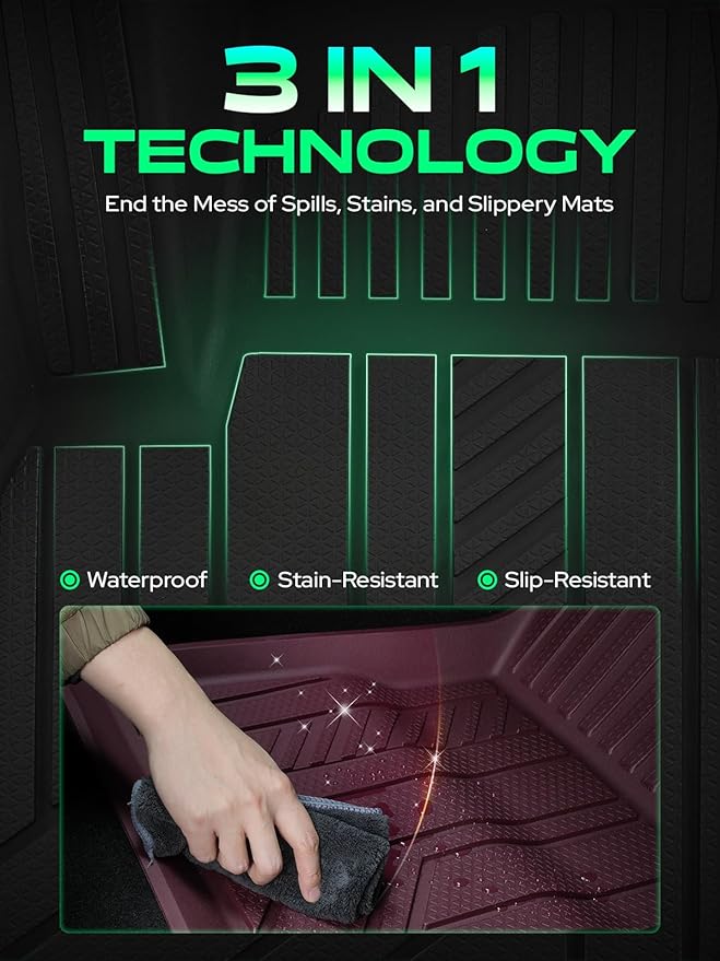 YHTAUTO Floor Mats Fit Tesla Model Y Juniper 2025 2026, All Weather TPE Frunk Trunk Cargo Liner Front & Rear Storage Mats, Model Y Accessories for 5-Seat, Full Set Red Floor Mats