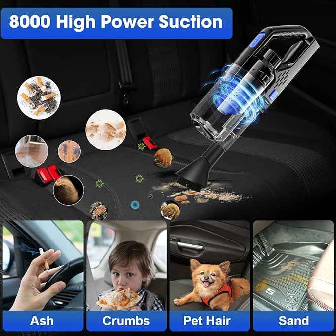 Viewsun Car Cleaning Kit, Car Interior Detailing Kit with High Power Handheld Vacuum Cordless Rechargeable, Detailing Brush Set, Windshield Cleaner, Complete Auto Accessories for Men, Women Gift
