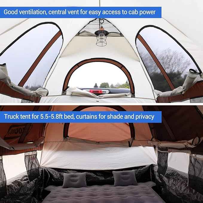 Tecoom Truck Bed Tent, Double Layer Waterproof PU3000mm for 5.5-6.7ft, Portable 2/3 Person Compact Full Size Pickup with Rain Fly for Back of Camping Beach