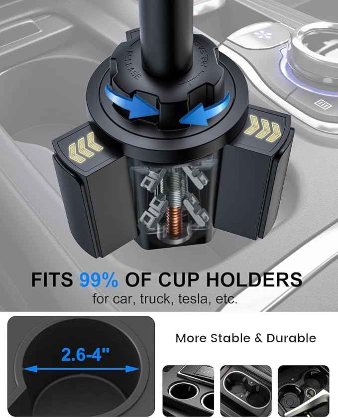 iPad Cup Holder Car Mount Heavy Duty [Height Adjust] Metal Long Arm Cup Holder Tablet Mount for Car, Truck, Compatible with 4.7-13" iPad Pro Air Mini, Galaxy Tab, iPhone, Cell Phone