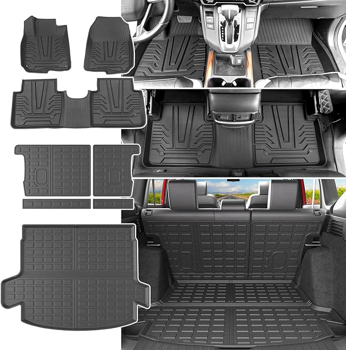 powoq Hybrid Floor Mat Compatible with 2017-2022 Honda CRV Cargo Mat Backrest Liner Trunk Mat Replacement for 2017-2022 Honda CRV Accessories (Fit 17-22 Hybrid Model, Trunk+Backrest+Floor Mat)