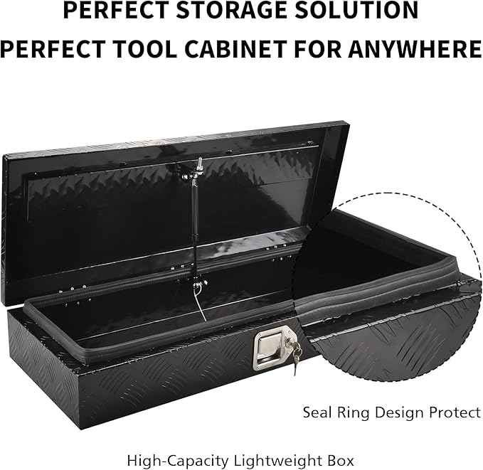 34.5 Inch Black Aluminum Tool Box 5 Bar Tread ToolBox for Truck Bed Car Outdoor Trailer Pickup Underbody RV ATV Storage Underbed Tools Organizer with Lock and Keys (34.5"X13"X6.5")