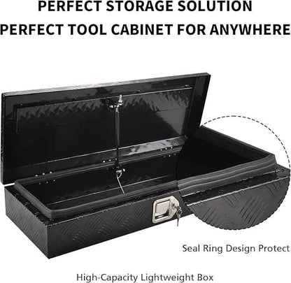 34.5 Inch Black Aluminum Tool Box 5 Bar Tread ToolBox for Truck Bed Car Outdoor Trailer Pickup Underbody RV ATV Storage Underbed Tools Organizer with Lock and Keys (34.5"X13"X6.5")