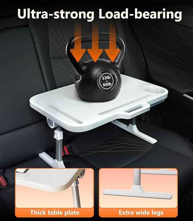 Foldable Car Seat Tray Table, Adjustable Multifunctional Lap Tray for Kids, Portable Car Lap Desk for Laptop Computer Tablet, Rear Seat Tray for Eating/Reading, Travel Essentials Accessories