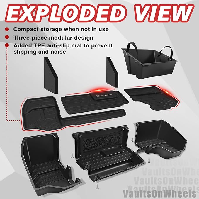 Under Seat Storage Box for 2019-2025 2026 Chevy Silverado 1500/2500/3500HD (No fit for Rear Kicker Subwoofer) Upgrade Detachable Custom Fit Rear Underseat Organizer with TPE Mat