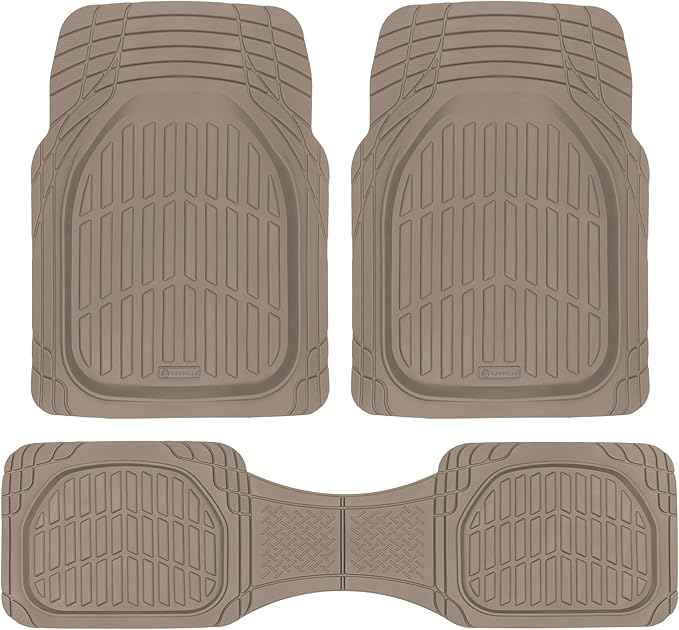 CARBELLA Heavy Duty Rubber 4-Piece Beige Car Floor Mats - Universal Trimmable All-Weather Car Accessories - Girl Car Accessories for Women & Cute Car Mats for Women for Girly Car Decor, Truck, & SUV