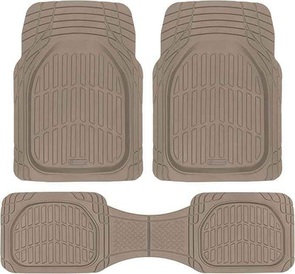 CARBELLA Heavy Duty Rubber 4-Piece Beige Car Floor Mats - Universal Trimmable All-Weather Car Accessories - Girl Car Accessories for Women & Cute Car Mats for Women for Girly Car Decor, Truck, & SUV