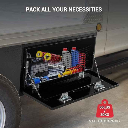 Underbody Truck Box,36 Inch Pickup Storage Box, Aluminum Diamond Plate Tool Boxes with Handle and Keys, Heavy Duty Waterproof Trailer Storage Box with T-Handle Latch for Truck, Van, Trailer, Black