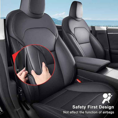 2024-2025 Tesla Model 3 Highland Upgraded Car Seat Covers Nappa Leather Car Interior Airbag Compatible Cushion Cover Full Set Custom Fit Model 3, Nappa Black