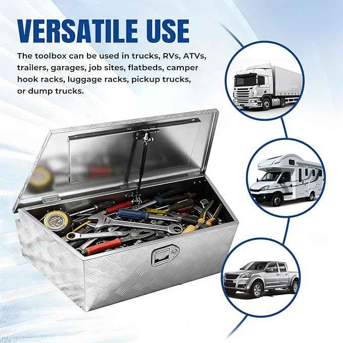 YESHMA 39" x 12" x 16.5" Trailer Tongue Tool Box Heavy Duty Aluminum with Latch and Keys Trailer Toolbox Organizer Truck Underbody Box Compatible with Pick Up Truck Bed RV Trailer ATV Silver