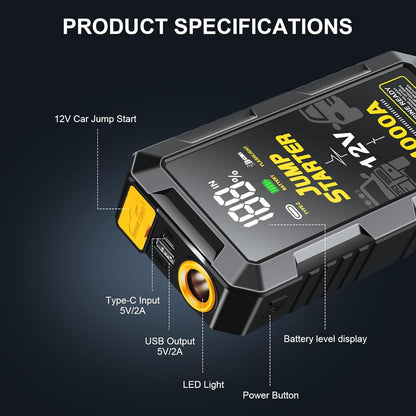 Car Battery Jump Starter with 4000A Peak Smart Clip LCD Display and 3 Modes Flashlight for Up to All Gas and 10.0L Diesel Engine 12V Auto Battery Booster Jumper Cables Portable Lithium Jump Box